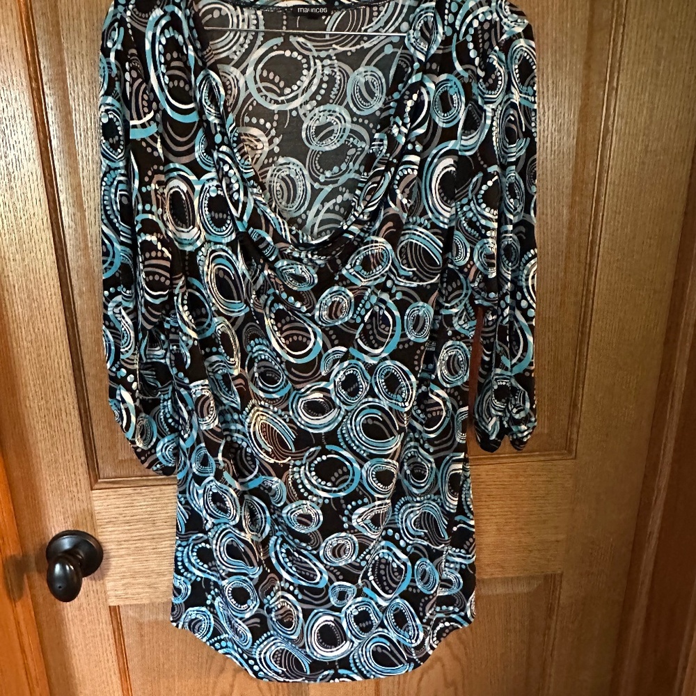 Maurices Cowl Neck Blue/Black/White Tunic.  3/4 sleeves.  Size XL.